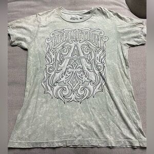 Affliction Live Fast T Shirt Mens Size XL Light Green Short Sleeve White Washed